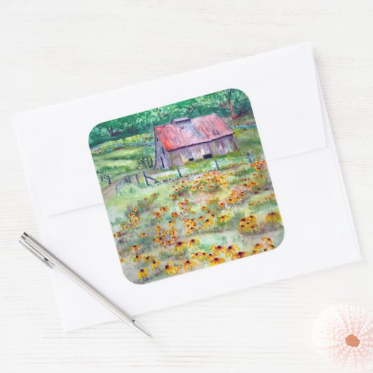 黒い目のササンズワイルドフラワーバーンドウォーター色 スクエアシール (封筒)