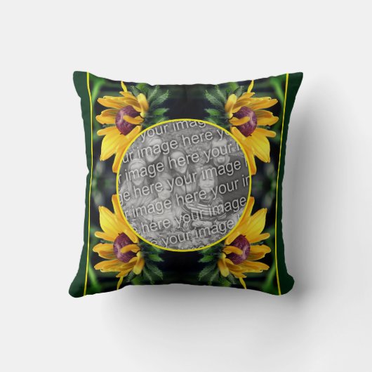 黒い目のスーザンフラワーフレームあなたの写真を追加 クッション (裏面)