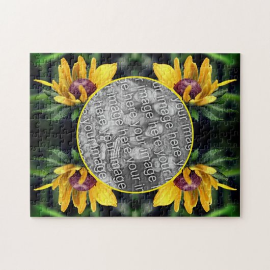 黒い目のスーザンフラワーフレームあなたの写真を追加 ジグソーパズル (横)