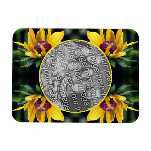 黒い目のスーザンフラワーフレームあなたの写真を追加 マグネット (横)