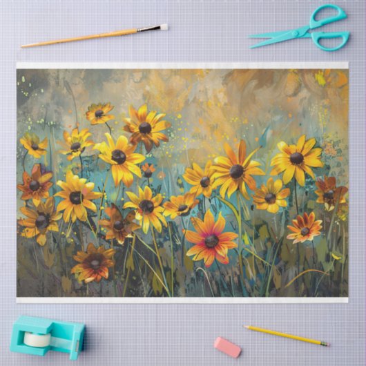 黒い目のスーザンフラワー印象派のデコパージュ 薄葉紙 (クラフト)