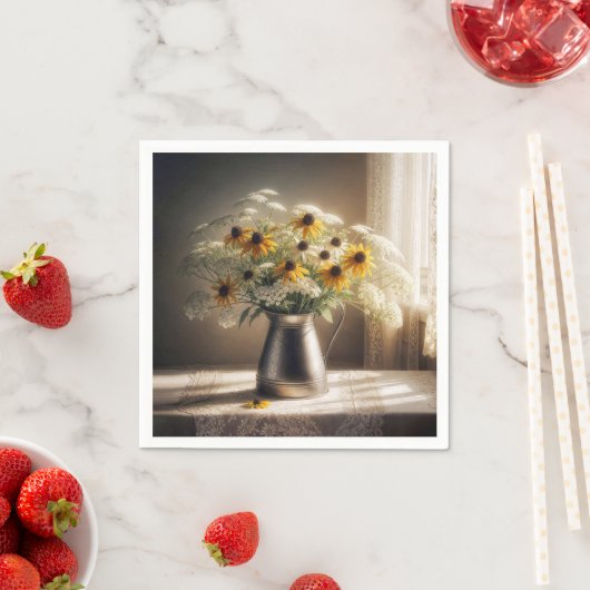 黒い目のスーザンブーケオンレース スタンダードカクテルナプキン (インサイチュ)