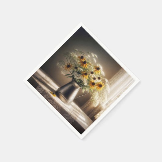 黒い目のスーザンブーケオンレース スタンダードカクテルナプキン (角)