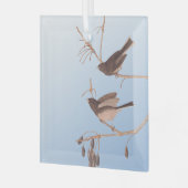 黒い目のユンコ・アウドゥボン裸枝に雪の鳥 ガラスオーナメント (正面左)