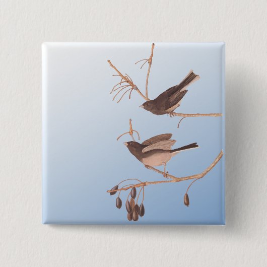 黒い目のユンコ・アウドゥボン裸枝に雪の鳥 缶バッジ (正面)