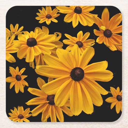 黒い目スーザンフラワーズスクエア紙コースター スクエアペーパーコースター (正面)