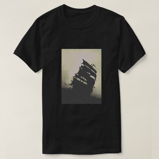 黒い真珠の手塗りの嵐の船 Tシャツ (デザイン正面)
