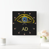 、黒い眼科医の記号眼青い眼科医 スクエア壁時計 (ホーム)