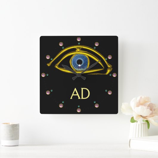 、黒い眼科医の記号眼青い眼科医 スクエア壁時計 (ホーム)