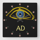 、黒い眼科医の記号眼青い眼科医 スクエア壁時計 (正面)