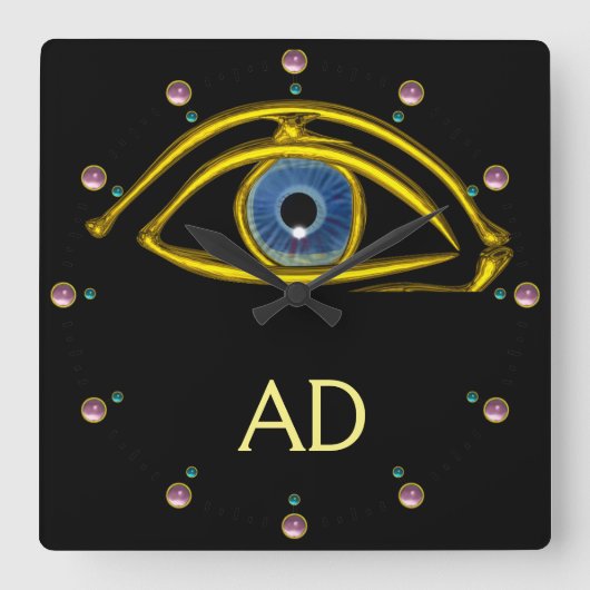 、黒い眼科医の記号眼青い眼科医 スクエア壁時計 (正面)