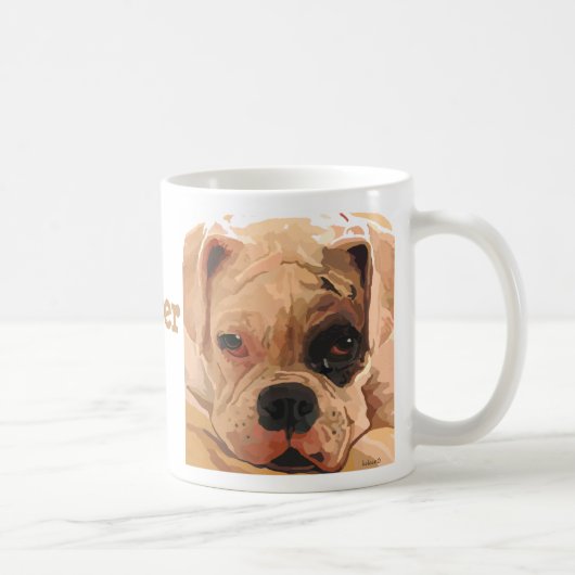 黒い瞳のマグとのボクサーの子犬の顔の白 コーヒーマグカップ (右)
