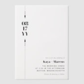 黒い矢印と日付写真結婚の ベラム紙招待状 (正面)