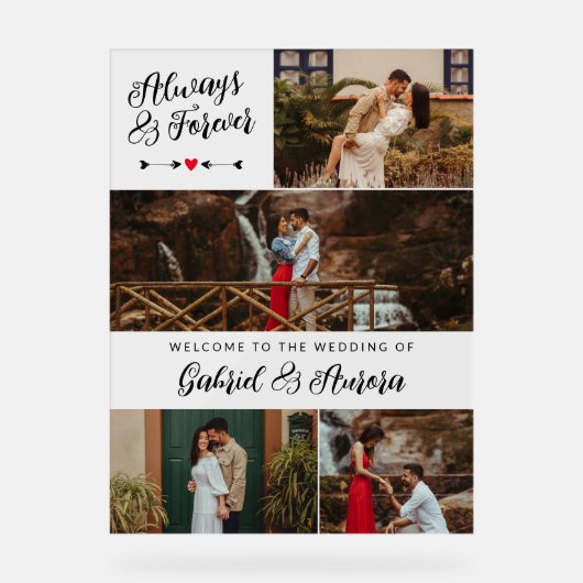 黒い矢印フォトコラージュいつも永遠に歓迎 アクリルサイン (正面)