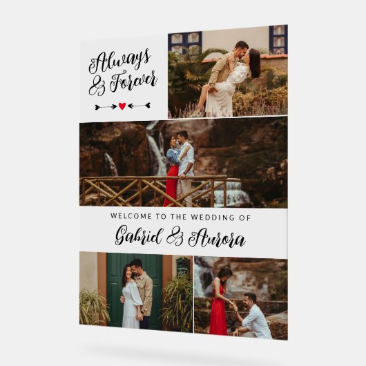 黒い矢印フォトコラージュいつも永遠に歓迎 アクリルサイン (傾斜)