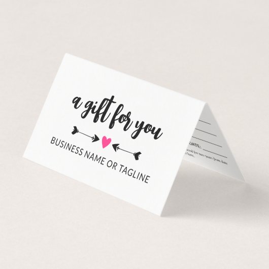 黒い矢印ホットピンクハートかわいいギフト証明書 (正面)