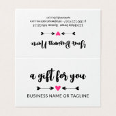 黒い矢印ホットピンクハートかわいいギフト証明書 (外部フラット)