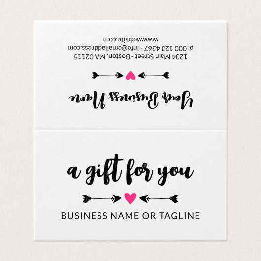 黒い矢印ホットピンクハートかわいいギフト証明書 (外部フラット)