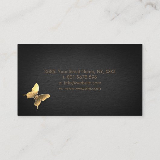 黒い石板の贅沢でシックな金ゴールドの蝶 名刺 (裏面)