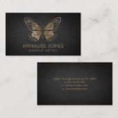 黒い石板の贅沢でシックな金ゴールドの蝶 名刺 (正面/裏面)