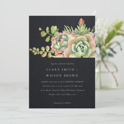 黒い砂漠の多肉質のサボテンの葉の束結婚の 招待状 (スタンド正面)