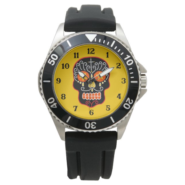 黒い砂糖のドクロ 腕時計 (正面)