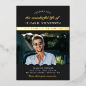 黒い破れたエッジ写真ゴールドフォイルライフお祝い 箔招待状 (正面)