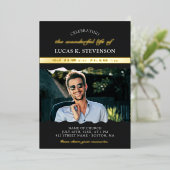 黒い破れたエッジ写真ゴールドフォイルライフお祝い 箔招待状 (立ち正面)