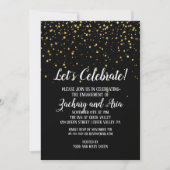黒い祝婚約の金ゴールド紙吹雪 招待状 (正面)