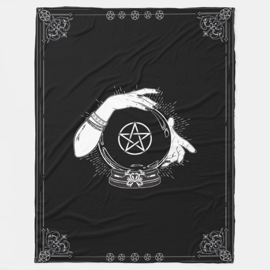 黒い神秘的な占い師の神秘的なクリスタルボール フリースブランケット (正面)