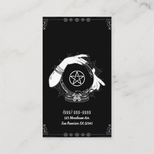 黒い神秘的な占い師の神秘的なクリスタルボール 名刺 (裏面)