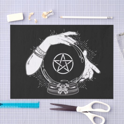 黒い神秘的な占い師の神秘的なクリスタルボール 薄葉紙 (クラフト)