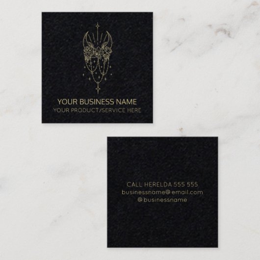 黒い神秘的な月と星 スクエア名刺 (正面/裏面)