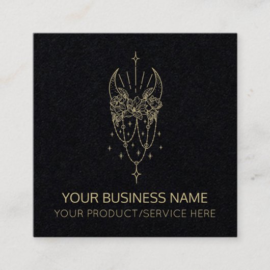黒い神秘的な月と星 スクエア名刺 (正面)