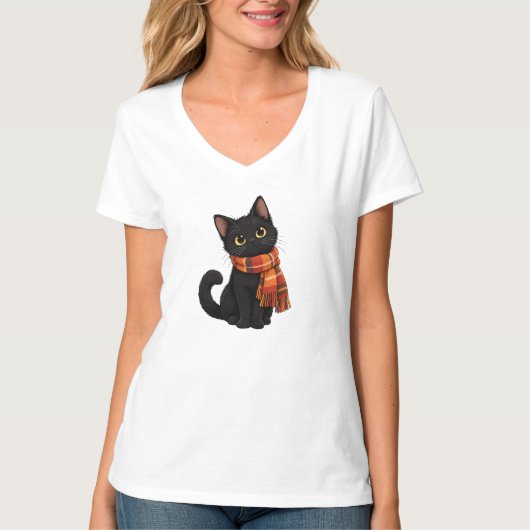 黒い秋の猫 Tシャツ (正面)