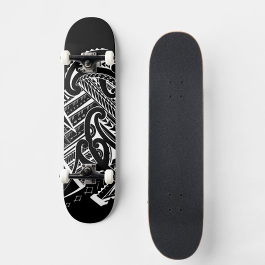 黒い種族のsamoan入れ墨の素晴らしい白は設計します スケートボード (正面)