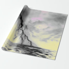 黒い稲妻と黄色い包み付き夜空 ラッピングペーパー