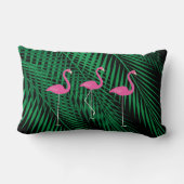 黒い空のフラミンゴ及び熱帯シュロの葉 ランバークッション (裏面)