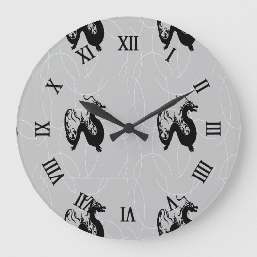 黒い竜を灰色に ラージ壁時計 (正面)