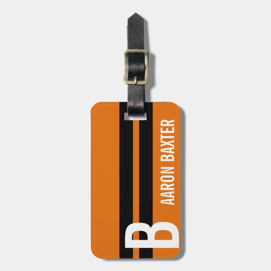 黒い競争はオレンジモノグラムのなカスタムで縞で飾ります ラゲッジタグ (正面縦)