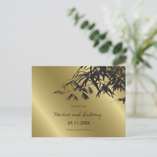 黒い竹の離れ金ゴールドアジアの日付を保存 案内ポストカード (スタンド正面)