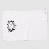 黒い紋章の円と2頭の馬、バッジの王室の冠 ゴルフタオル (横)