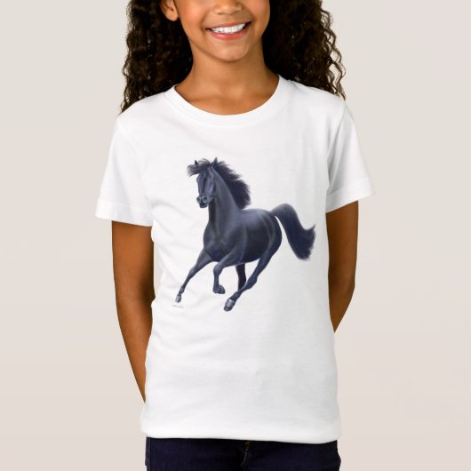 黒い純血種の馬の女の子のベビードールのワイシャツ Tシャツ (正面)
