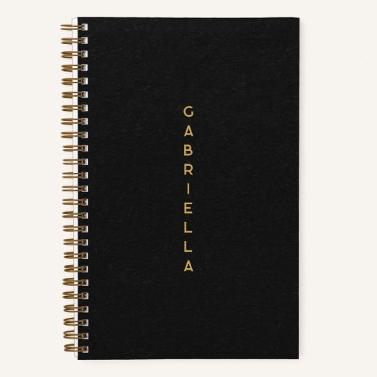 黒い紙テクスチャと金ゴールドミニマル名 ノートブック (正面)