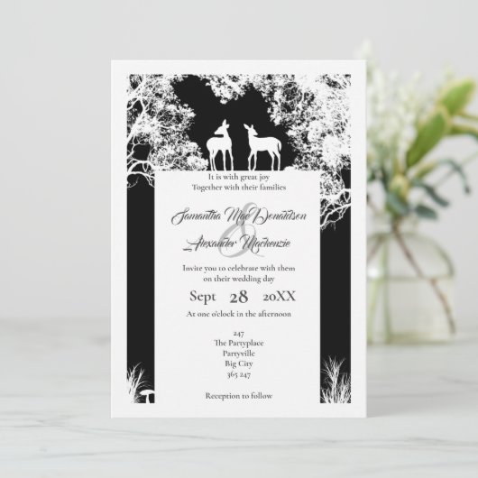 黒い紙フェイクで木を切っ結婚た木 招待状 (スタンド正面)