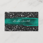 黒い紙吹雪キラキラのティールグリーンブラシストローク 名刺 (正面)