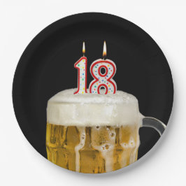黒い紙皿にビールと書かれた18歳の誕生日 ペーパープレート
