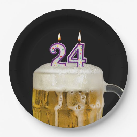 黒い紙皿の24歳誕生日ビール ペーパープレート (正面)