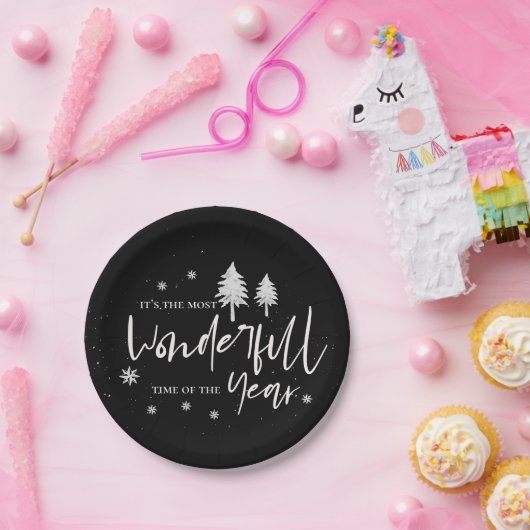 黒い素晴らしい一年のクリスマスのパーティー ペーパープレート (パーティー)