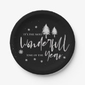 黒い素晴らしい一年のクリスマスのパーティー ペーパープレート (正面)